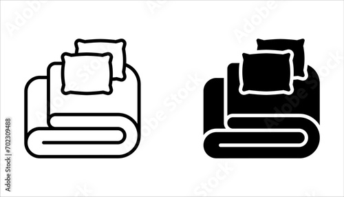 Bed linen set with pillows, bed sheet and duvet cover isolated on white background