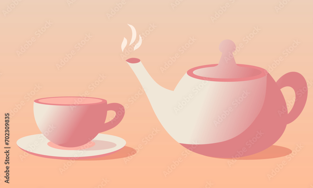 Cup and teapot. Breakfast and hot drinks. Vector illustration. Cup and teapot. Breakfast and hot drinks. Vector illustration.