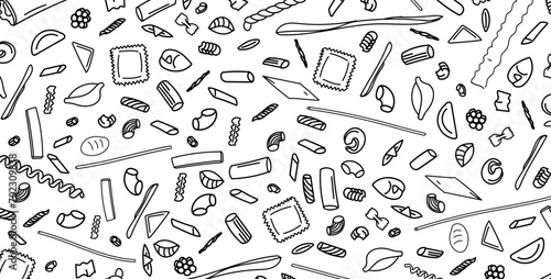 Italian pasta hand drawn background, doodle and vector illustration icons set