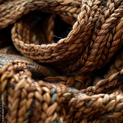 Close-up of a brown rope showpiece with intricate weave and texture