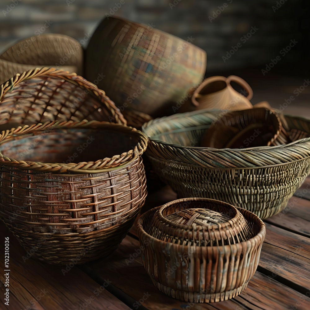 Colorful Ceramic Show Pieces, Handmade Pottery Vases and Bowls with Floral Patterns on Wooden Shelf Colorful Ceramic Show Pieces, Handmade Pottery Vases and Bowls with Floral Patterns on Wooden Shelf