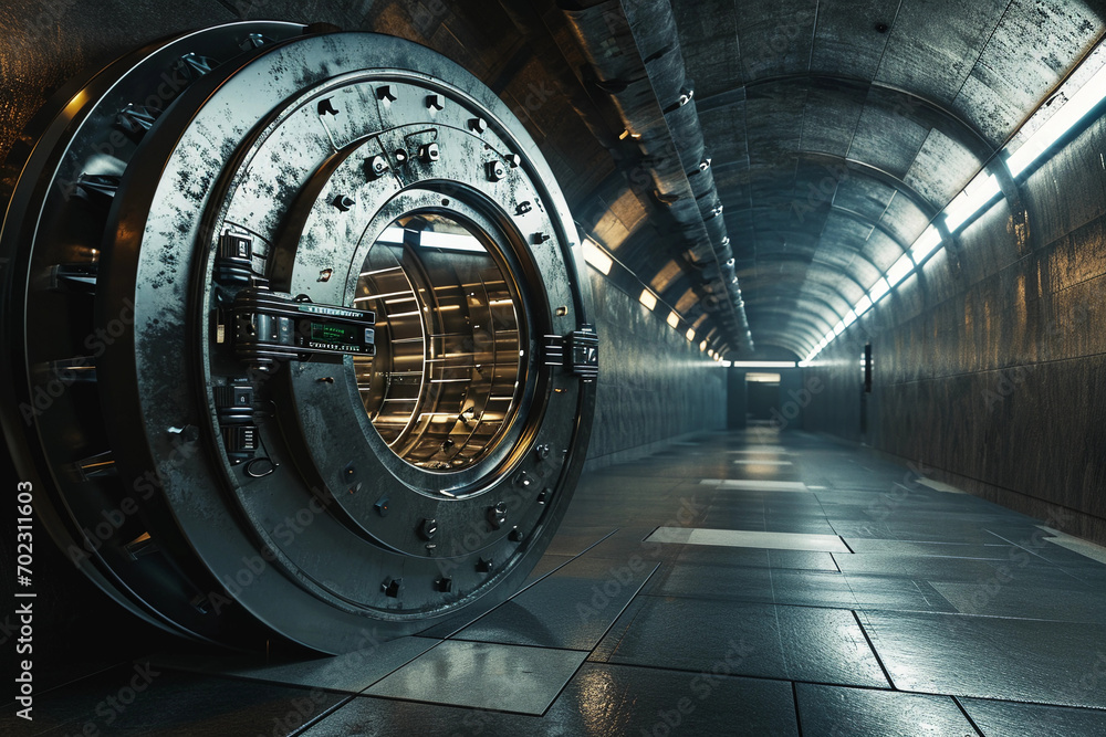 Fototapeta premium a secure digital vault door, biometric scanners