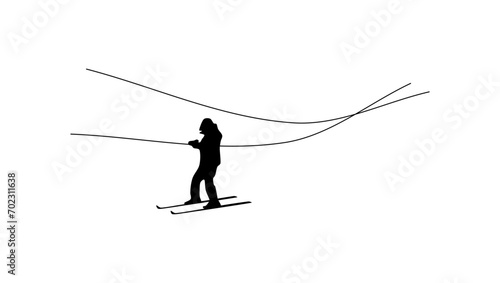Ski Tow Rope, black isolated silhouette