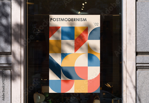 Mockup of shop window with customizable poster