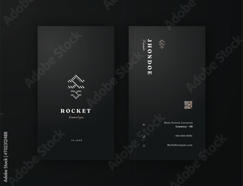 professional dark bleck vertical business card editable template with qr code
