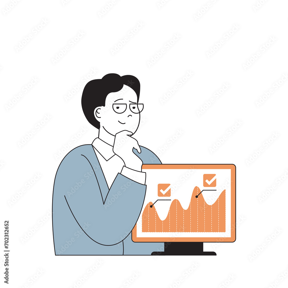 Business and finance concept with cartoon people in flat design for web. Man accounting and bookkeeping, analyzing profit growth graph. Vector illustration for social media banner, marketing material. Business and finance concept with cartoon people in flat design for web. Man accounting and bookkeeping, analyzing profit growth graph. Vector illustration for social media banner, marketing material.