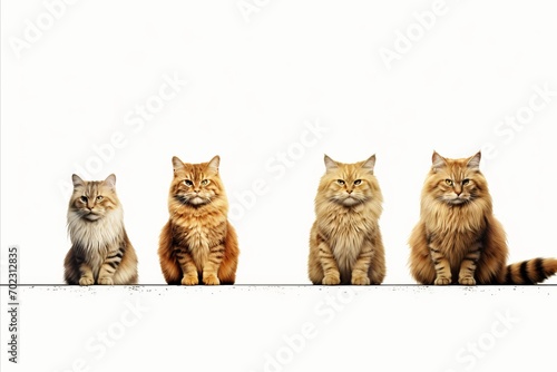 Assorted cat breeds big and small isolated on white background high quality studio shot