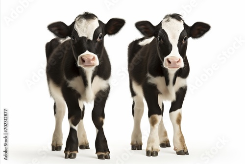 Beautiful dairy cattle standing on a white background with ample copy space for text placement