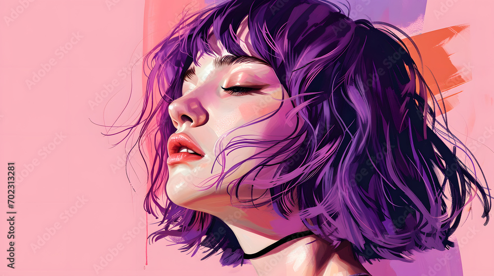 Vibrant Purple Haired Woman Artistic Portrait Digital Illustration