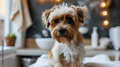 Adorable Yorkshire Terrier Portrait with Warm Home Lighting