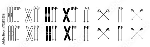 Ski sticks vector icon set. mountain skier icon in black color. photo