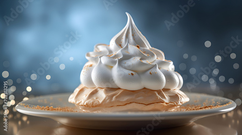 Gourmet whipped meringue dessert  styled to sweet sophistication. The image can be used in culinary publications  cookbooks  and dessert recipe blogs