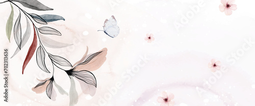Photography Abstract watercolor background with botanical and butterfly on watercolor stains