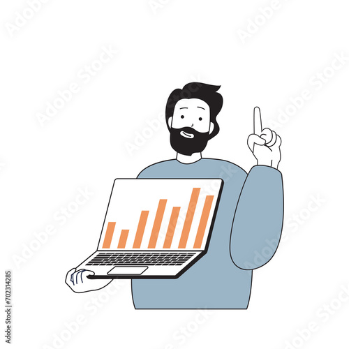 Business and finance concept with cartoon people in flat design for web. Man making revenue data analysis and getting financial growth. Vector illustration for social media banner, marketing material.