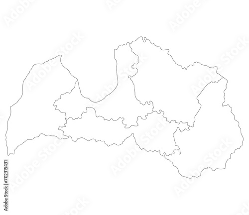 Latvia map. Map of Latvia divided into five main regions in white color