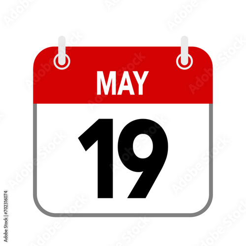 19 May, calendar date icon on white background.