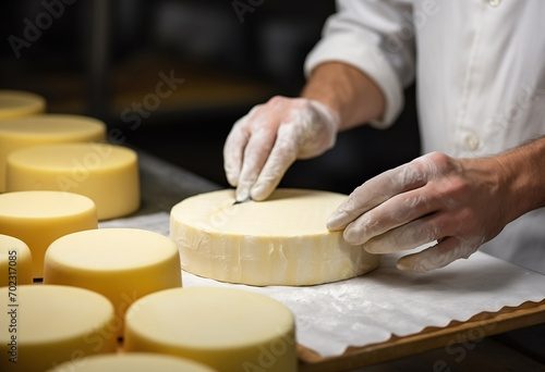 close up of male cheese maker preparing cheese. Homemade cheese production © Renata Hamuda