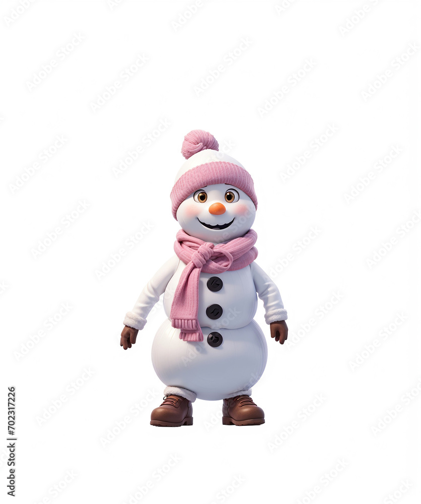 cute snowman with a pink striped scarf in brown boots and gloves cute snowman with a pink striped scarf in brown boots and gloves