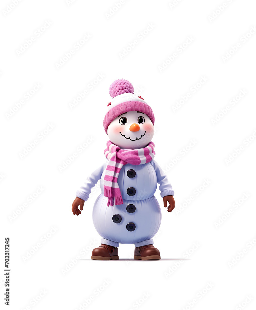 cute snowman with a pink striped scarf in brown boots and gloves cute snowman with a pink striped scarf in brown boots and gloves