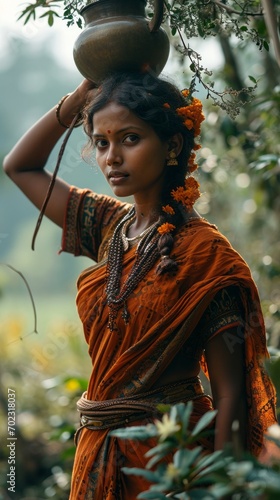 titchoo In the lush landscapes of Kerala, an Indian woman in her traditional attire © Dushan
