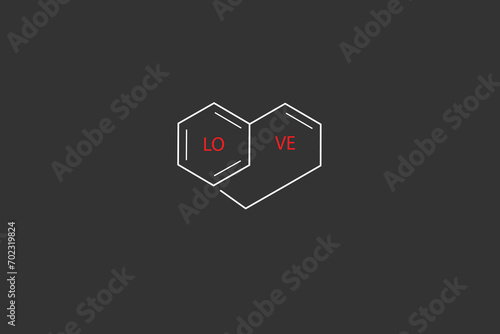 Love background. Molecular skeletal chemical formula of love.