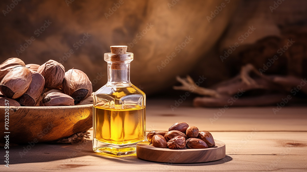 bottle, jar of argan essential oil extract bottle, jar of argan essential oil extract
