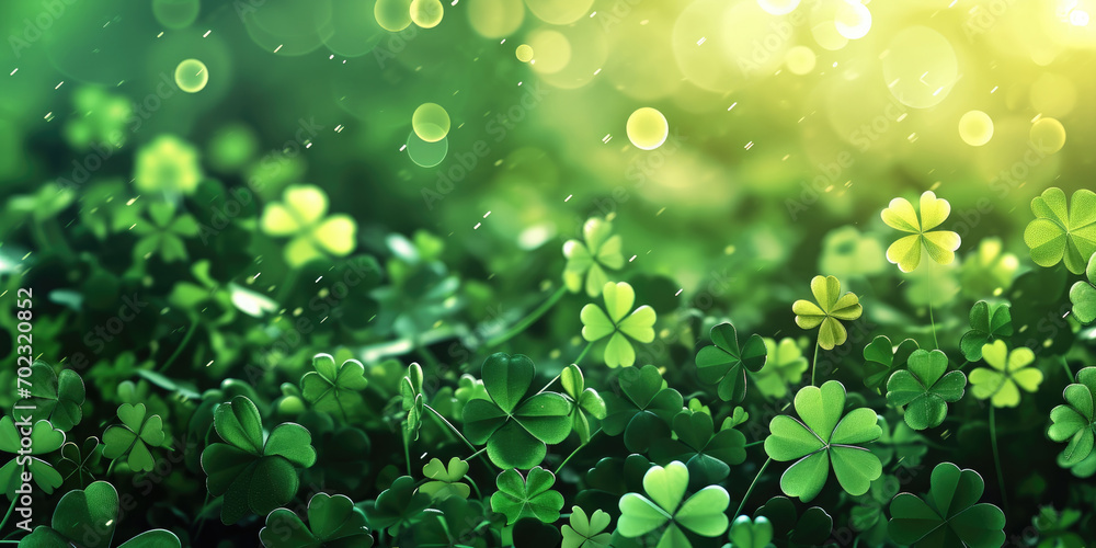 Green background with clover for St Patrick's Day