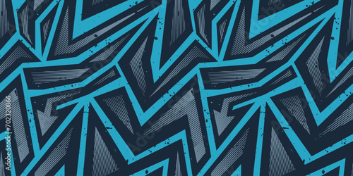 Vector abstract blue background with curved lines, geometric shapes. Geometrical ornament. Linear geometric seamless pattern. Arrows ornament for technology, medicine, presentations, business.