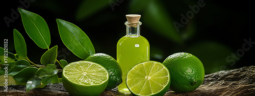 bottle  jar of lime essential oil extract