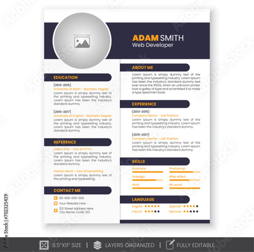 Modern and professional cv or resume template design.