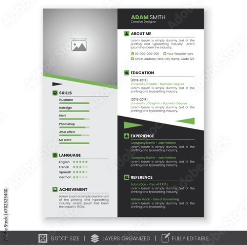 Modern and professional cv or resume template design.