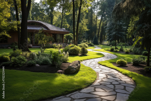 Stone path on the lawn in landscape design © Michael