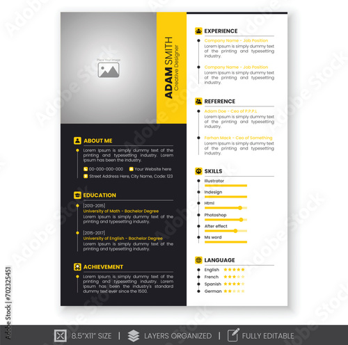 Modern and professional cv or resume template design.