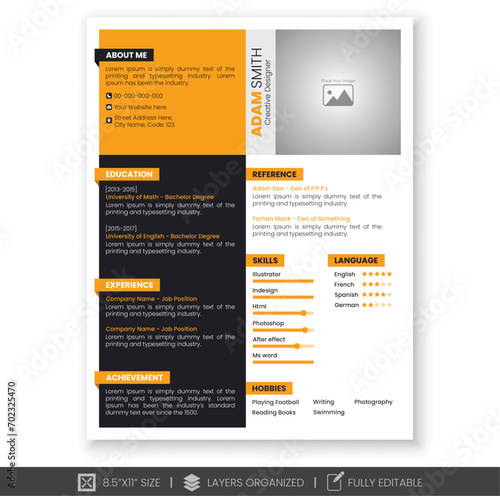 Modern and professional cv or resume template design.