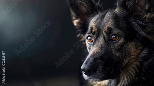 Ein Hund. Portrait eines Hundes auf schwarzem Hintergrund.  photo