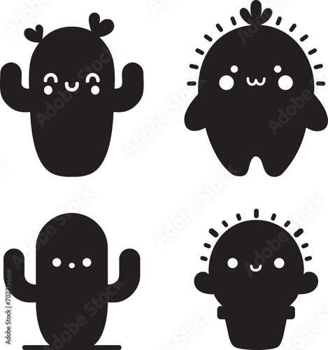 Cute cactus silhouette vector illustration on a white background photo