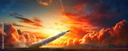 Long-range missile on the sky.
