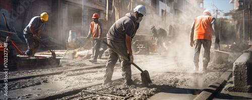 A many workers working with the concrete.