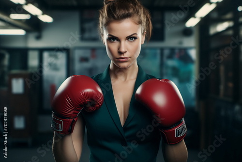 strong businesswoman as a boxer