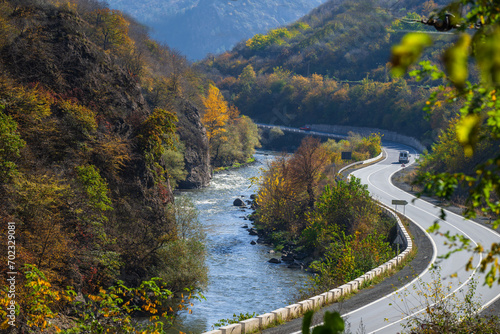 Autumn landscape with Debed river and riverbed, Armenia.