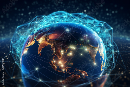 Global network connection covering earth with link of innovative perception . Concept of international trading and digital investment  5G global wireless connection and future of internet of things
