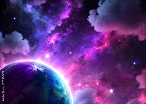 Space colorful in purple shades background with realistic shining stars infinite universe Generative AI