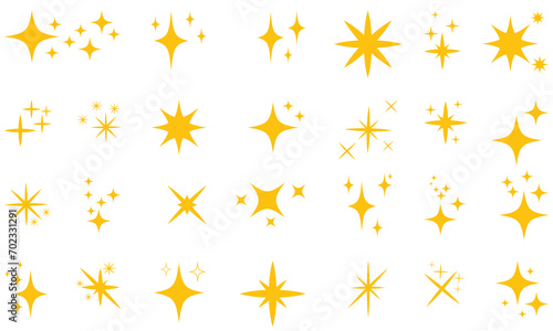 Shiny twinkle stars. Yellow,  orange sparkles symbols vector. The set of  sparkle stars icon. Set of  Twinkle stars. Glittering star vector. Glowing light effect stars and bursts collection.
