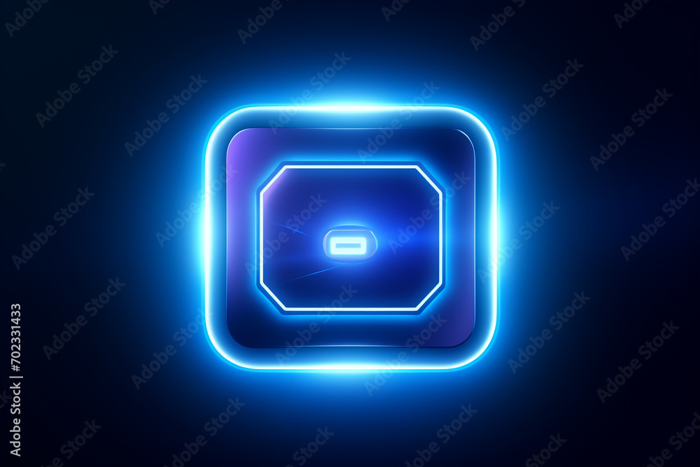 Glowing neon line Power button icon isolated on blue background Glowing neon line Power button icon isolated on blue background