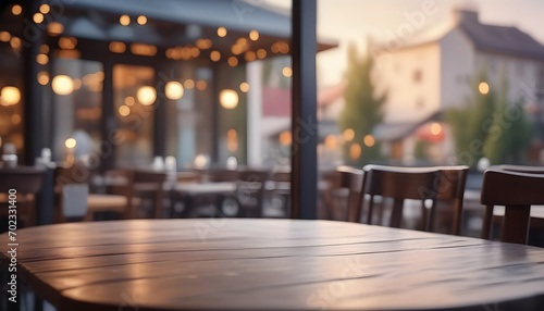 Lofty chill restaurant with wooden table and Depth of field   blurred background