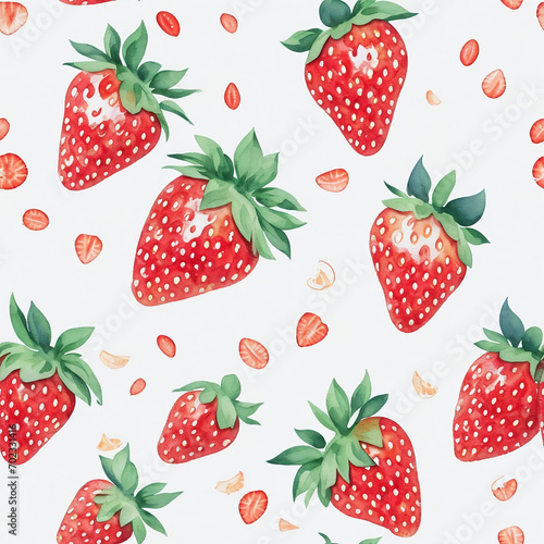 KI Nahtloses Muster, Erdbeeren in Wasserfarbe