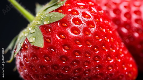 Close-up detail of a fresh red strawberry with leaves, Strawberries isolate. Generated AI.