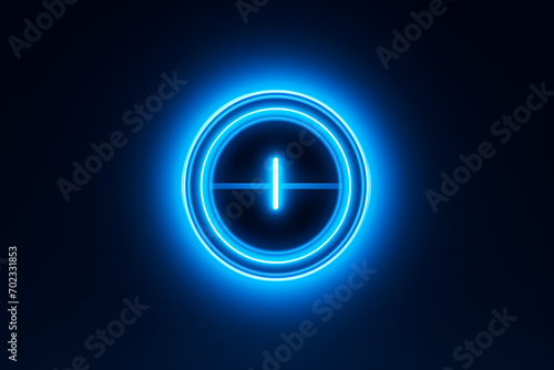 Glowing neon line Power button icon isolated on blue background