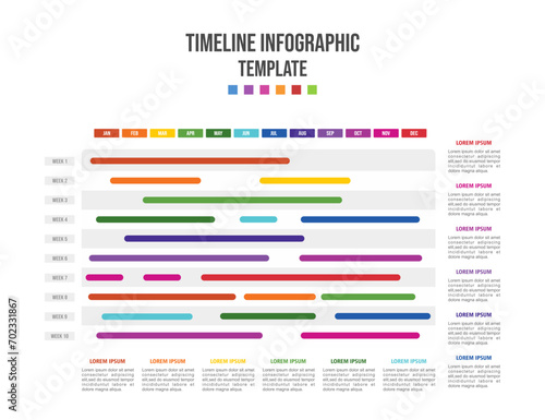 Infographic template for business. 12 Months Modern Timeline diagram roadmap with progress calendar, vector infographic