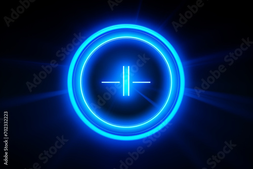 Glowing neon line Power button icon isolated on blue background